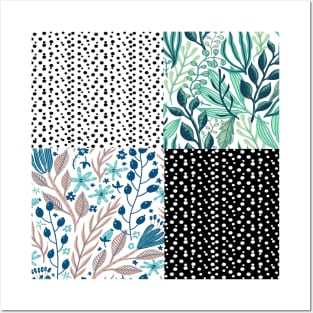 Mixed Polka Dot and Leaves Pattern Posters and Art